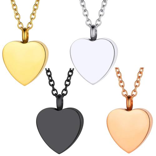 304 Stainless Steel Cinerary Casket Necklace, Heart, Vacuum Ion Plating, Unisex, more colors for choice, 20x25x6mm, Length:Approx 55 cm, Sold By PC