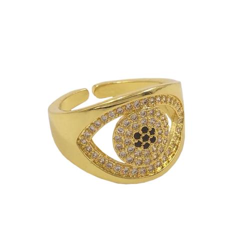 Cúbicos Circonia Micro Pave anillo de latón, metal, ojo de malvado, chapado en color dorado, Ajustable & Joyería & micro arcilla de zirconia cúbica & para mujer, libre de níquel, plomo & cadmio, 15x20mm, tamaño:7, Vendido por UD