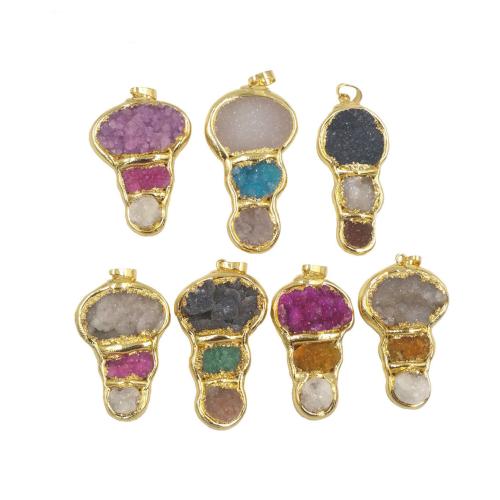 Brass Jewelry Pendants, with Quartz, gold color plated, DIY, Random Color, nickel, lead & cadmium free, Sold By PC