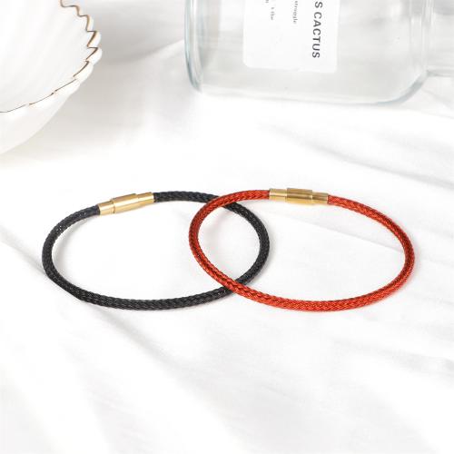 Stainless Steel Jewelry Bracelet, 304 Stainless Steel, with Tiger Tail Wire, Round, gold color plated, Unisex, more colors for choice, Length:22.2 cm, Sold By PC