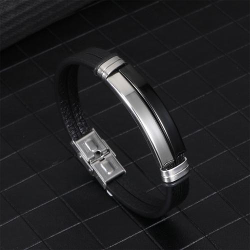 PU Leather Cord Bracelets, 304 Stainless Steel, with PU Leather, silver color plated, for man, more colors for choice, Sold By PC