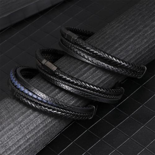 PU Leather Cord Bracelets, 304 Stainless Steel, with PU Leather, plated, multilayer & for man, more colors for choice, Length:21 cm, Sold By PC