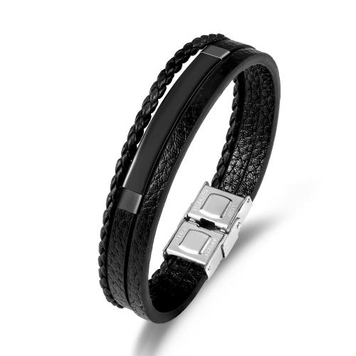 PU Leather Cord Bracelets, 304 Stainless Steel, with PU Leather, silver color plated, multilayer & for woman, more colors for choice, nickel, lead & cadmium free, Length:21 cm, Sold By PC