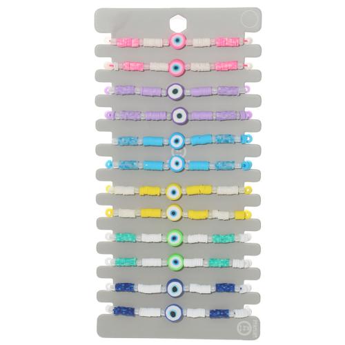 Bracelet Evil Eye bijoux, argile de polymère, avec Cordon de noeud, Réglable & motif de mauvais œil & pour femme, multicolore, Longueur:25 cm, 12PC/fixé, Vendu par fixé