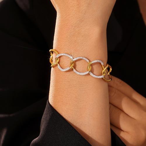 Stainless Steel Jewelry Bracelet, 304 Stainless Steel, gold color plated, for woman & with rhinestone, Length:16 cm, Sold By PC