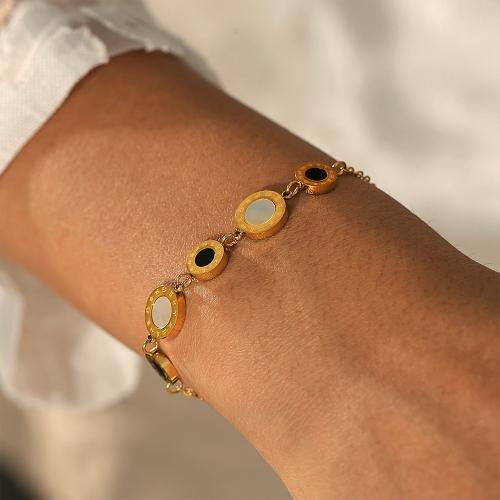 Stainless Steel Jewelry Bracelet, 304 Stainless Steel, with Shell, gold color plated, for woman, Sold By PC