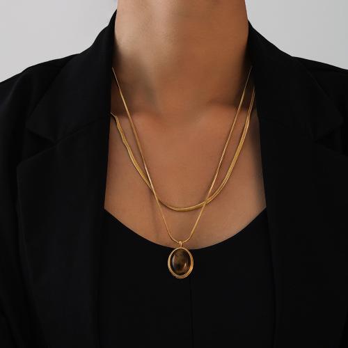 Collier de bijoux en acier inoxydable, Acier inoxydable 304, avec oeil de tigre, Placage, Double couche & styles différents pour le choix & pour femme, plus de couleurs à choisir, Vendu par PC