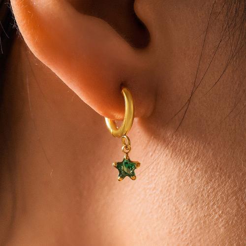 Boucle d’oreille goutte strass Hoop, Acier inoxydable 304, avec verre, étoile, Placage de couleur d'or, pour femme, plus de couleurs à choisir, Vendu par paire