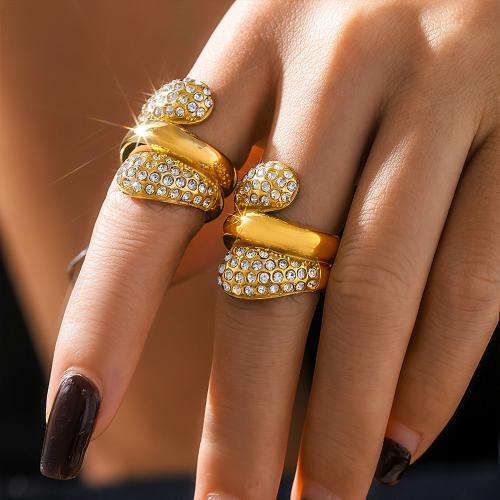 Cubic Zirconia Stainless Steel Finger Ring, 304 Stainless Steel, gold color plated, different size for choice & micro pave cubic zirconia & for woman, more colors for choice, Sold By PC