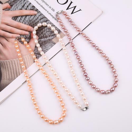 Natural Freshwater Pearl Necklace, Rice, fashion jewelry, more colors for choice, about:8-9mm, Length:Approx 40 cm, Sold By PC