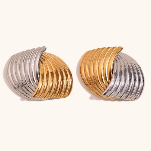 Stainless Steel Stud Earrings, 304 Stainless Steel, plated, fashion jewelry & for woman & two tone, Sold By Pair