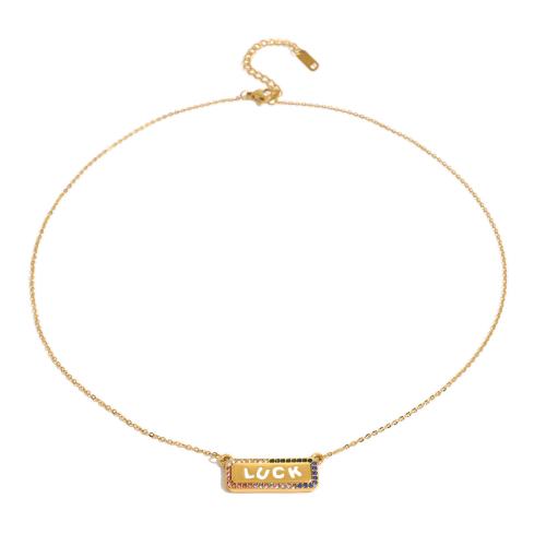 Collar de acero inoxidable de la joyería, acero inoxidable 304, con 1.96 Inch extender cadena, chapado, micro arcilla de zirconia cúbica & para mujer, dorado, longitud:17.7 Inch, Vendido por UD