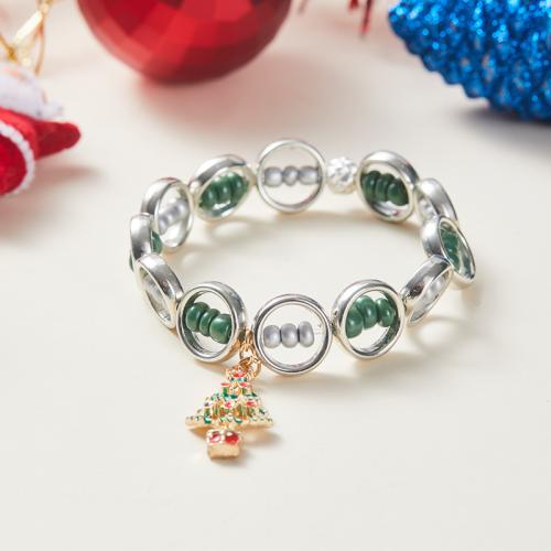 Bracelet de vacances de Noël, alliage de zinc, avec fil élastique & plastique, fait à la main, Conception de Noël & unisexe & émail & creux, Longueur:6.89 pouce, Vendu par PC