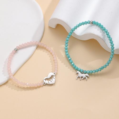 Pulsera de perlas de vidrio, Cuentas de vidrio, con Hilo elástico & aleación de zinc, chapado, Joyería & diferentes estilos para la opción & para mujer, más colores para la opción, longitud:17.5 cm, Vendido por UD