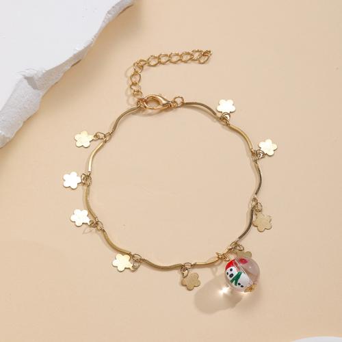 Christmas Holiday Bracelet, Tibetan Style, with Glass, with 5cm extender chain, plated, fashion jewelry & Unisex & different designs for choice, golden, Length:17.5 cm, Sold By PC