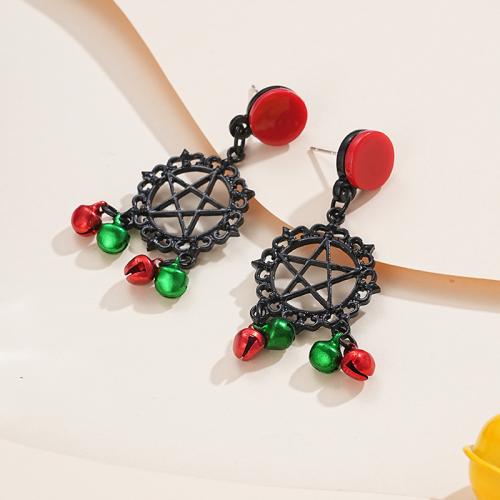 Christmas Earrings, Tibetan Style, with Resin, plated, Christmas Design & fashion jewelry & for woman & hollow, black, 55x25mm, Sold By Pair