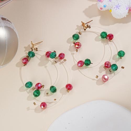 Christmas Earrings, Glass, plated, Christmas Design & fashion jewelry & for woman, multi-colored, 90mm, Sold By Pair