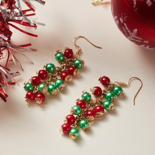 Boucles d'oreilles de Noël, alliage de zinc, avec plastique, vernis au four, Conception de Noël & bijoux de mode & pour femme, multicolore, 55mm, Vendu par paire