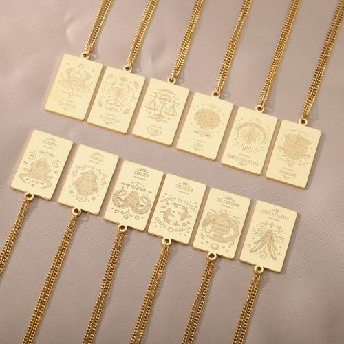 Stainless Steel Jewelry Necklace, 304 Stainless Steel, Rectangle, 18K gold plated, fashion jewelry & Zodiac symbols jewelry & for woman, Length:21-80 cm, Sold By PC