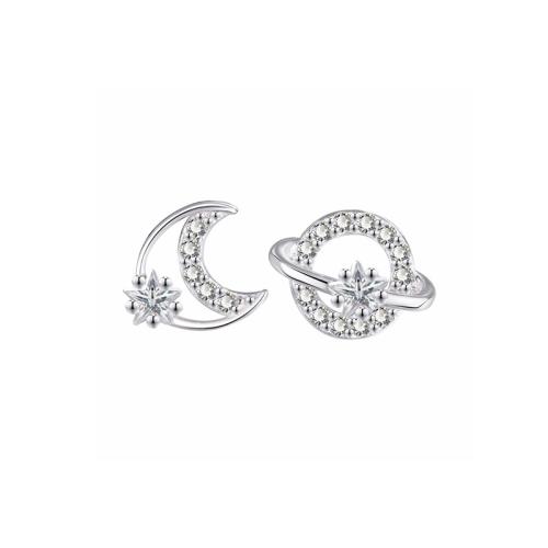 Pendientes de Micro Pavé de Zirconía Cúbica en Plata de Ley, plata de ley 925, micro arcilla de zirconia cúbica & para mujer, plateado, 7x7.50mm, Vendido por Par