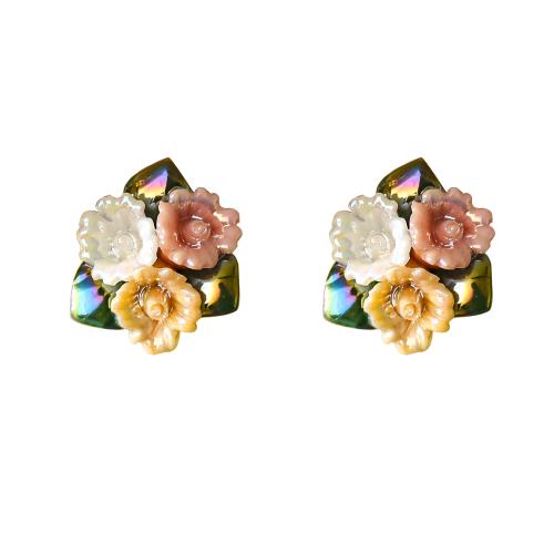 Brass Earring Clip, with Acrylic, petals, plated, for woman, multi-colored, 20x17mm, Sold By Pair