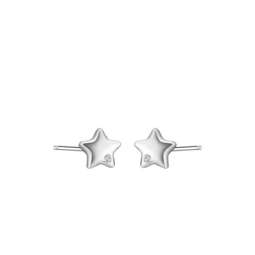 Pendientes de Micro Pavé de Zirconía Cúbica en Plata de Ley, plata de ley 925, Estrella, micro arcilla de zirconia cúbica & para mujer, plateado, 4.90x4.90mm, Vendido por Par