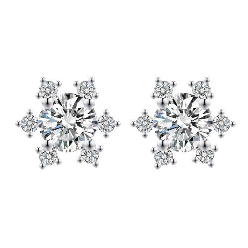 Cubic Zirconia Micro Pave Sterling Silver Earring, 925 Sterling Silver, Snowflake, micro pave cubic zirconia & for woman, platinum color, 6.50x6.50mm, Sold By Pair