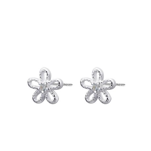 925 Sterling Silver Stud Earrings, petals, for woman, silver color, 5x5mm, Sold By Pair