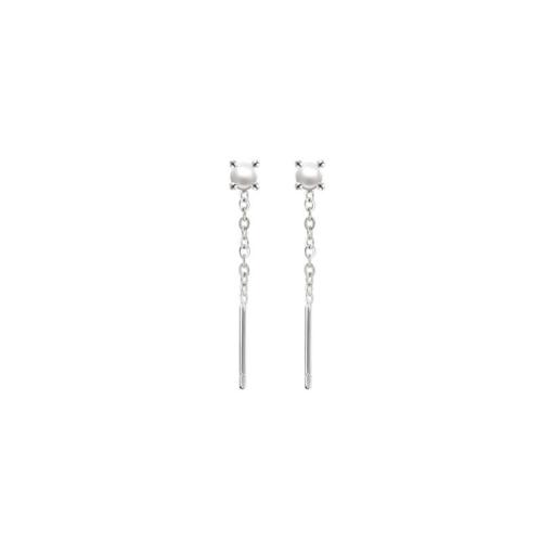 925 Sterling Silver Thread Through Earrings, with Plastic Pearl, for woman, more colors for choice, 6.50x6.50mm, Sold By Pair