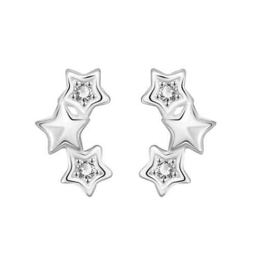 Pendientes de Micro Pavé de Zirconía Cúbica en Plata de Ley, plata de ley 925, Estrella, micro arcilla de zirconia cúbica & para mujer, plateado, 7.50x4.50mm, Vendido por Par