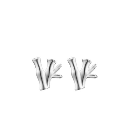 925 Sterling Silver Stud Earrings, for woman, silver color, 6.40x5.20mm, Sold By Pair