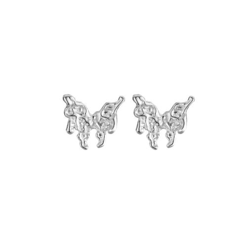 925 Sterling Silver Stud Earrings, Butterfly, for woman, silver color, 6.20x7mm, Sold By Pair