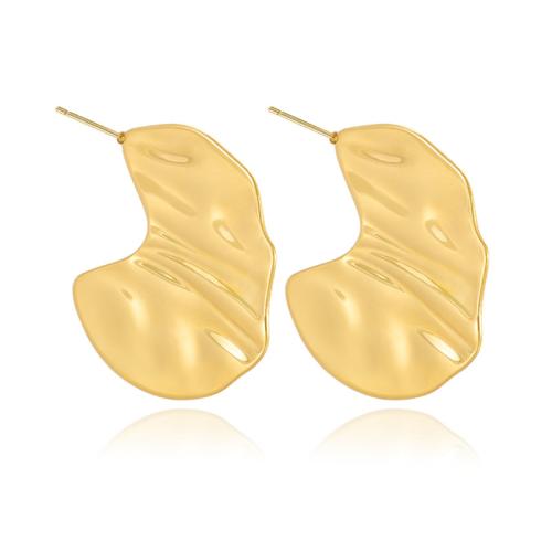 Stainless Steel Stud Earrings, 304 Stainless Steel, Leaf, Vacuum Ion Plating, for woman, gold, 32.50x32.50mm, Sold By Pair