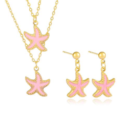 Enamel Stainless Steel Jewelry Set, 304 Stainless Steel, Starfish, Vacuum Ion Plating, different styles for choice & for woman, gold, Sold By PC