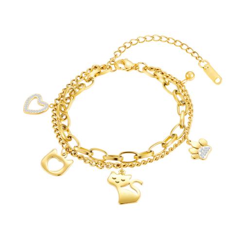 Bijoux bracelet en acier inoxydable, Acier inoxydable 304, pavé de micro zircon & pour femme, Or, Longueur:Environ 22.5 cm, Vendu par PC