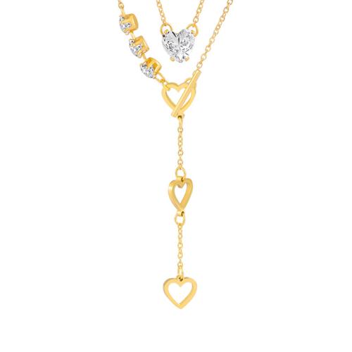 Stainless Steel Jewelry Necklace, 304 Stainless Steel, Heart, Vacuum Ion Plating, micro pave cubic zirconia & for woman, gold, Length:Approx 42.5 cm, Sold By PC