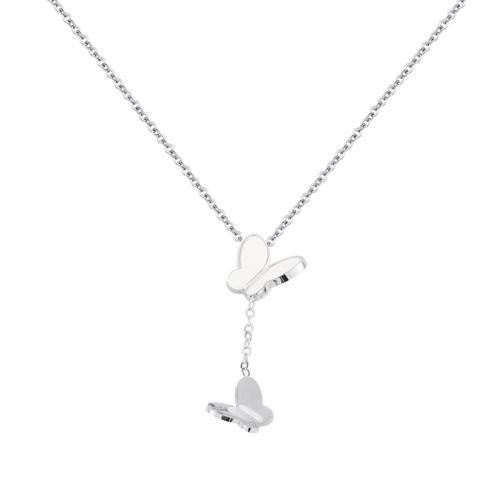 Stainless Steel Jewelry Necklace, 304 Stainless Steel, with Shell, Butterfly, Vacuum Ion Plating, for woman, platinum color, Length:Approx 47.1 cm, Sold By PC