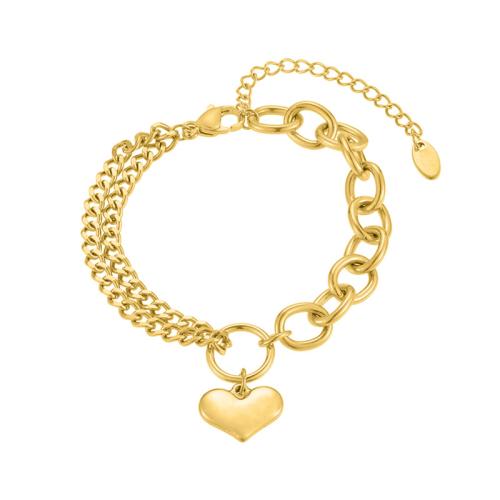 Pulsera de Acero Inoxidable, acero inoxidable 304, Corazón, para mujer, dorado, longitud:aproximado 22 cm, Vendido por UD