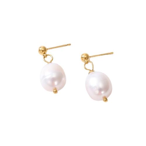 Stainless Steel Stud Earrings, 304 Stainless Steel, with Freshwater Pearl, plated, for woman, more colors for choice, Sold By Pair