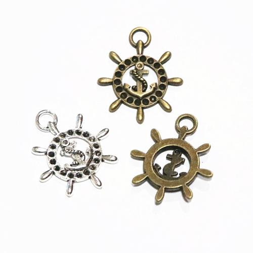 Tibetan Style Ship Wheel & Anchor Pendant, plated, DIY, more colors for choice, 28x32mm, 50PCs/Bag, Sold By Bag