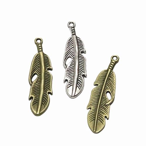 Tibetan Style Feather Pendants, plated, DIY, more colors for choice, 13x49mm, 40PCs/Bag, Sold By Bag