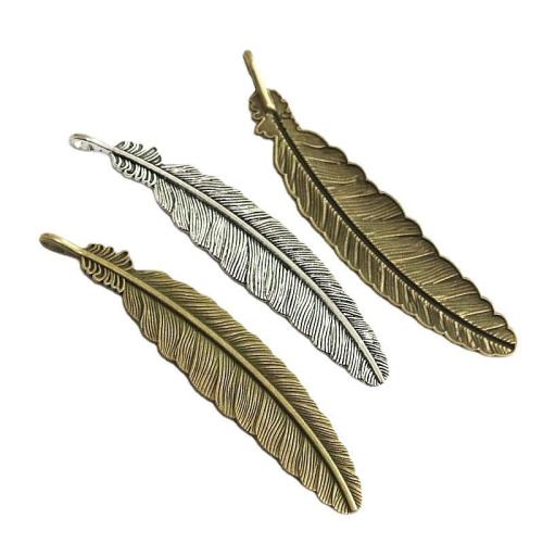 Pendentifs de Feather alliage zinc, alliage de zinc, forme de plume, Placage, DIY, plus de couleurs à choisir, 106x22mm, 10PC/sac, Vendu par sac