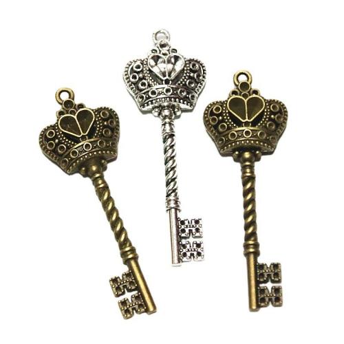 Tibetan Style Key Pendants, plated, DIY, more colors for choice, 20x61mm, 30PCs/Bag, Sold By Bag