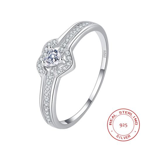 Argent sterling 925 bague, coeur, normes différentes pour le choix & pour femme & avec strass, Taille:6-8, Vendu par PC