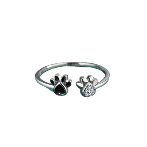 925 Sterling Silver Open Finger Ring, Claw, for woman & enamel & with rhinestone, US Ring Size:6-8, Sold By PC