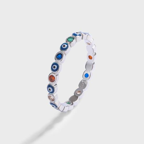 925 Sterling Silver Finger Ring, Evil Eye, different size for choice & for woman & with rhinestone, US Ring Size:6-9, Sold By PC