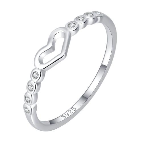 925 Sterling Silver Finger Ring, Heart, different size for choice & for woman & with rhinestone & hollow, US Ring Size:6-8, Sold By PC