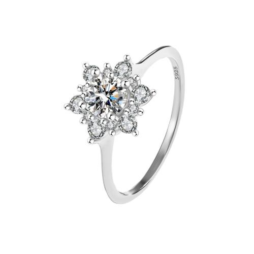 925 Sterling Silver Finger Ring, Snowflake, platinum plated, different size for choice & for woman & with rhinestone, US Ring Size:6-8, Sold By PC