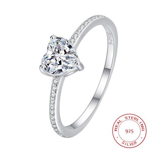 Argent sterling 925 bague, coeur, normes différentes pour le choix & pour femme & avec strass, Taille:6-9, Vendu par PC