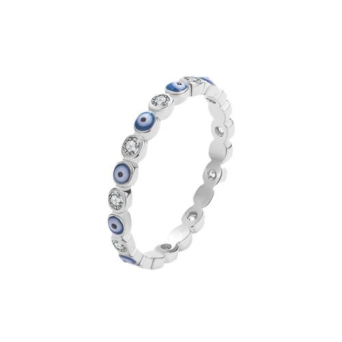 Argent sterling 925 bague, Mauvais œil, normes différentes pour le choix & pavé de micro zircon & pour femme & émail, Taille:6-9, Vendu par PC